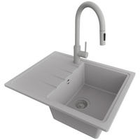 GRANITSPÜLE Mailand, 2-er set Grau 62/50 cm 1 Becken + Küchenarmatur 40/20 cm + Ablauf-Set ab 40er Unterschrank - Grau, Kunststoff (62/19/50cm) - Primagran
