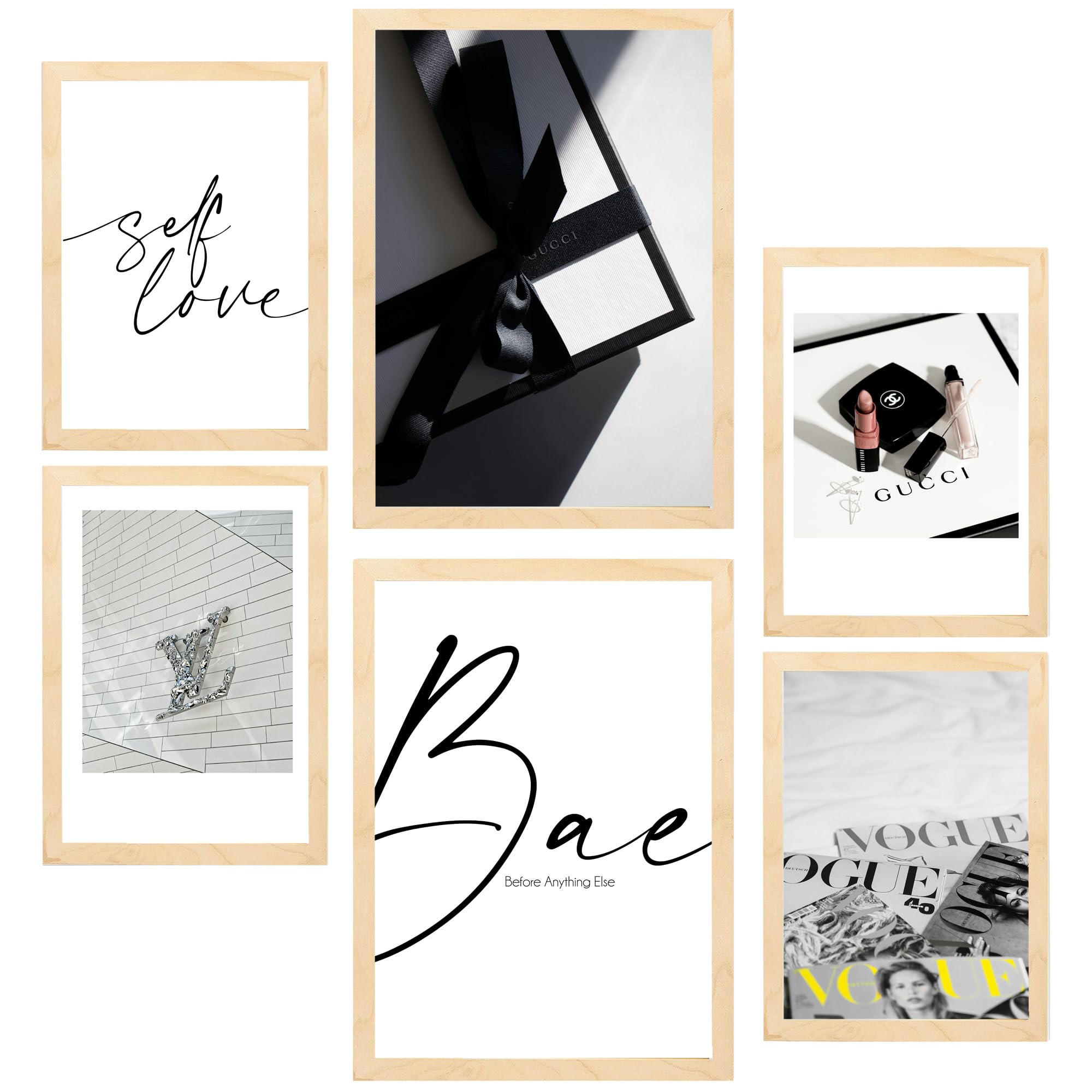 POSTER Set Mit 6 Mode Luxus A3 & A4 Rahmen Aus Hellem Holz - Beige, Papier (29/3cm) - Nacnic