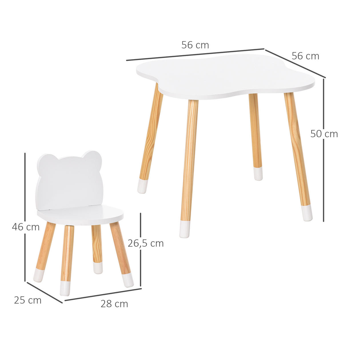KINDERSITZGRUPPE DE-17500 Skandinavisches Design mit Bärenmotiv Weiß - Weiß, Holzwerkstoff (56/50/56cm) - ComfortXL