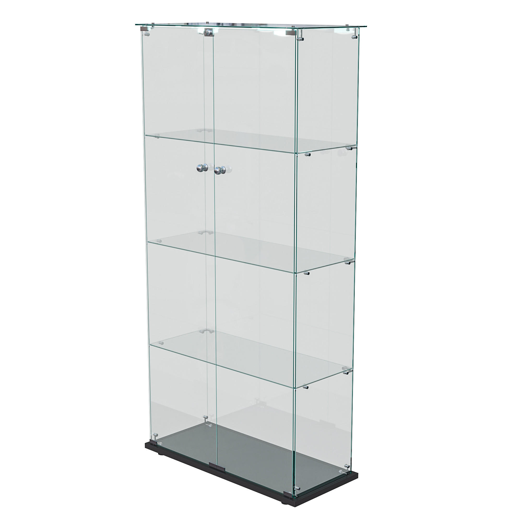 GLASVITRINE, 4 Glasböden, Doppeltür mit Schloss, Touch-LED, Schwarz - Schwarz, Glas (78.5/163/35cm) - BRILVERDE