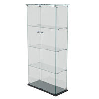 GLASVITRINE, 4 Glasböden, Doppeltür mit Schloss, Touch-LED, Schwarz - Schwarz, Glas (78.5/163/35cm) - BRILVERDE