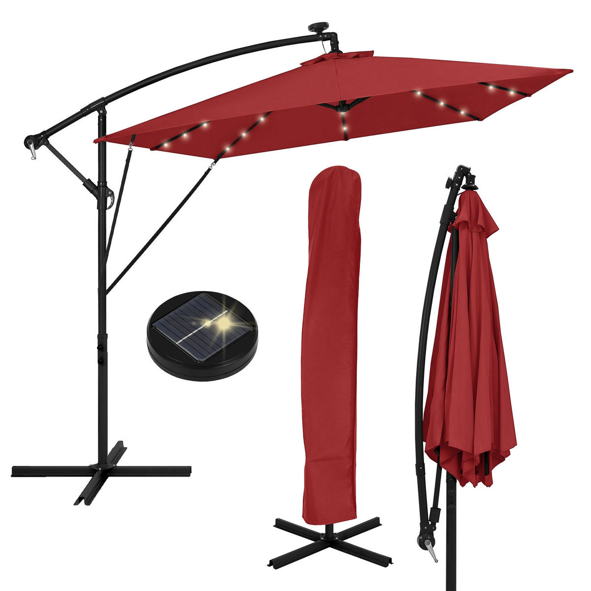 AMPELSCHIRM Ø 330 cm in Rot aus Aluminium mit LED-Solar - Rot, Metall (330/330cm) - ML-DESIGN