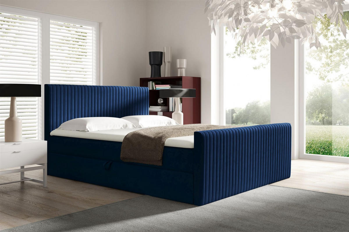 BOXBETT Adrien In überlänge - Dunkelblau, Holzwerkstoff/Textil (160/220cm) - Fun Möbel