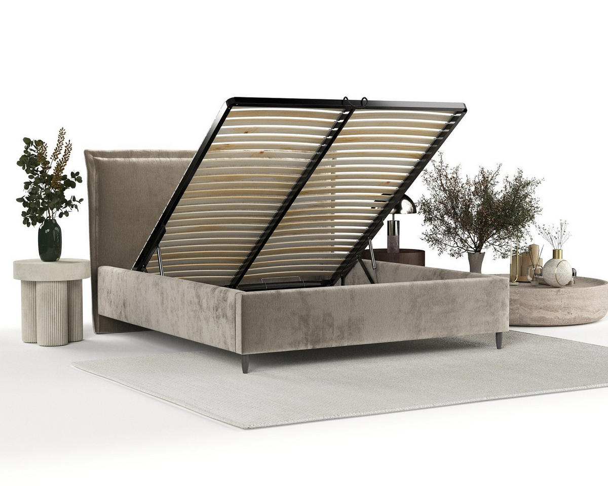 POLSTERBETT Cape Cod Beige 140/200 cm im Chenille-Stoff - Beige/Schwarz, Holz/Holzwerkstoff (140/200cm) - Maison de Reve