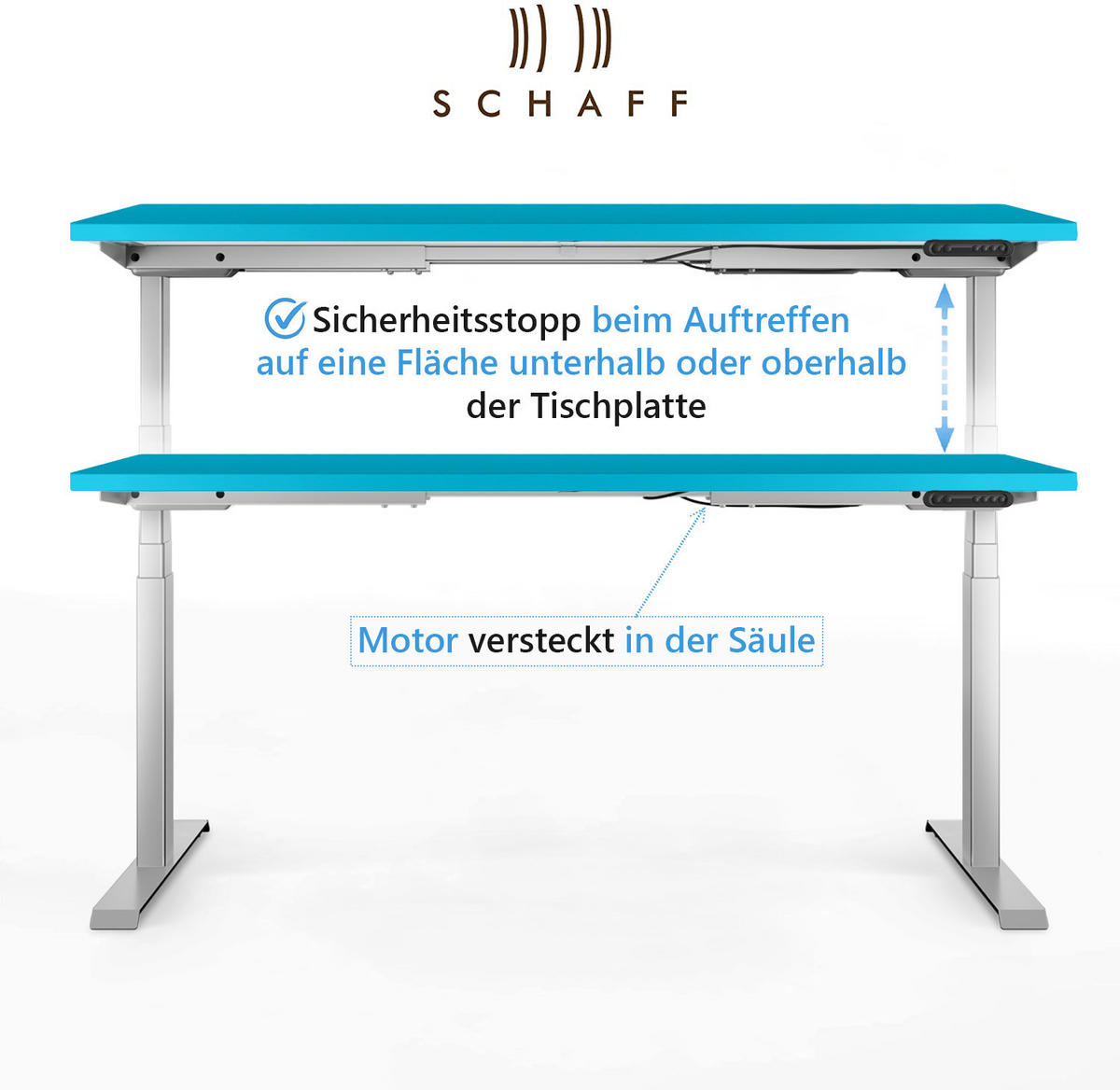 SCHREIBTISCH elektrisch höhenverstellbar REC | 140x60 cm | Blau - Blau, Metall (140/60/60cm) - Schaff