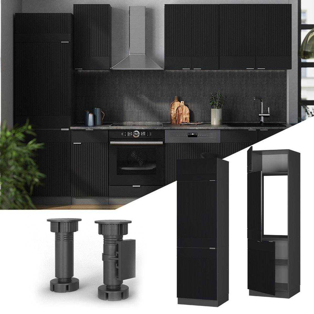 DULAP FRIGIDER Fame-Line dungi negre 60 cm - antracit/negru, compozit lemnos (60/206.8/58.1cm) - Vicco