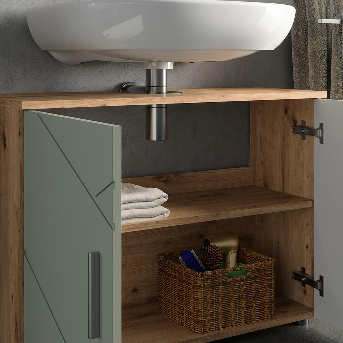 ZÁKLADNÍ SKŘÍŇKA POD UMYVADLO Irma Šalvějově zelená - šalvějově zelená, kompozitní dřevo (80/59/30cm) - Vicco