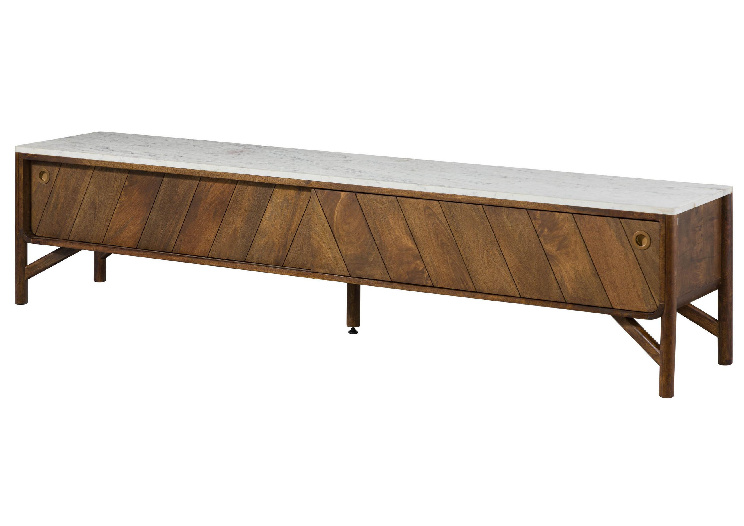 TV-BOARD Mango 220x45x50 braun geölt / echter Marmor LOS ANGELES #12 - Braun, Holz (220/50/45cm) - Massivmoebel24