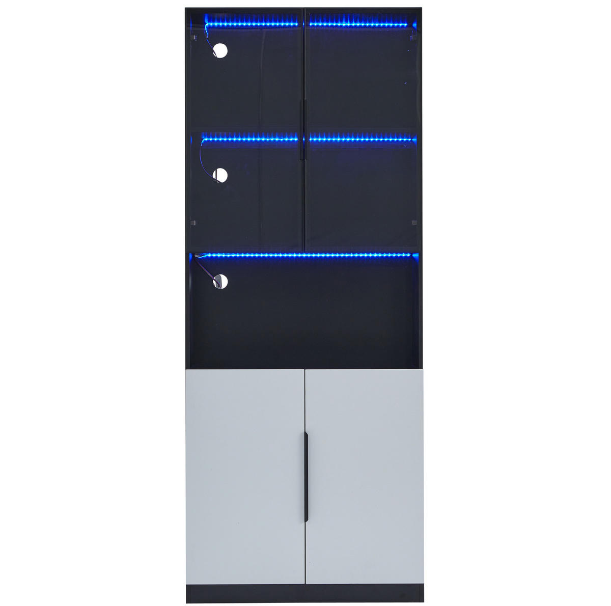 VITRINE 80/30/200 cm in Weiß mit Glastüren und LED-Beleuchtung - Weiß, Holzwerkstoff (80/200/30cm) - Flora Grace