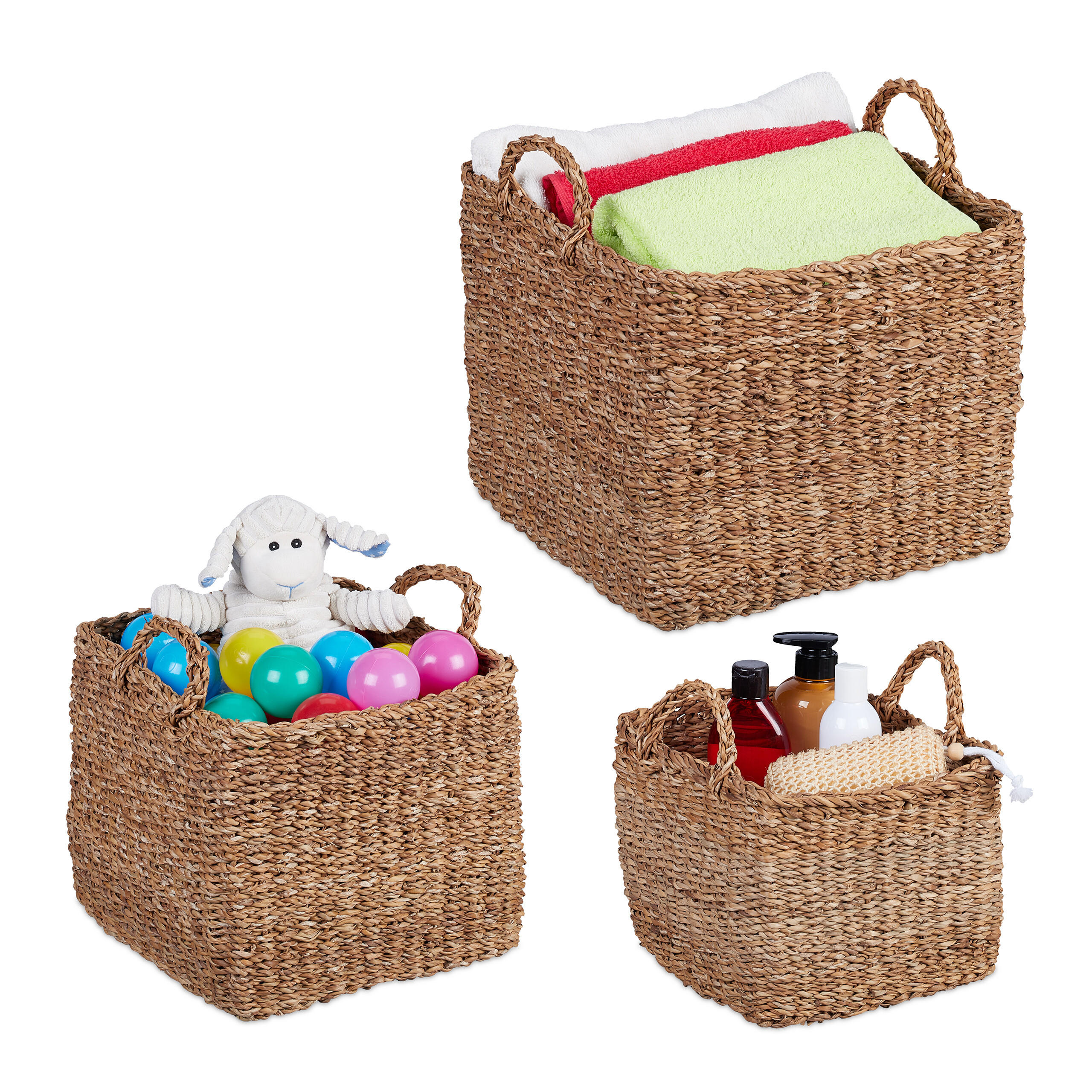 3TLG.AUFBEWAHRUNGSKORB-SET - Hellbraun, Textil (35/35/30cm) - Relaxdays