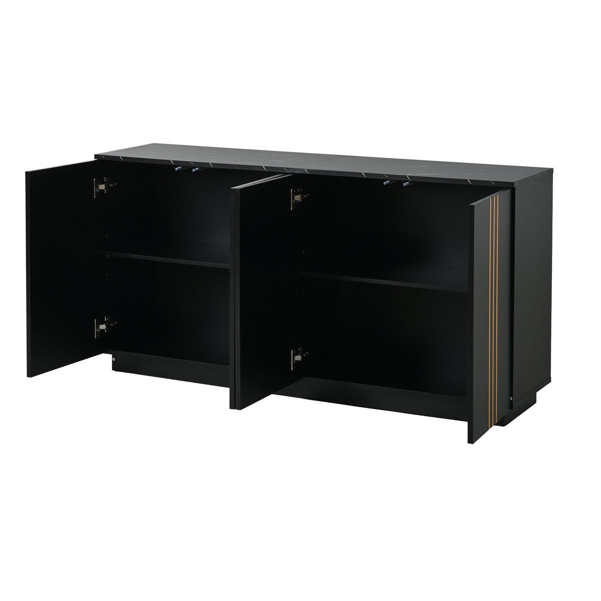 SIDEBOARD schwarz-gold mit vier Schranktüren und verstellbaren Einlegeböden 35 × 140 × 70 cm aus Spanplatte - Schwarz, Holzwerkstoff (140/70/35cm) - Luhomfu