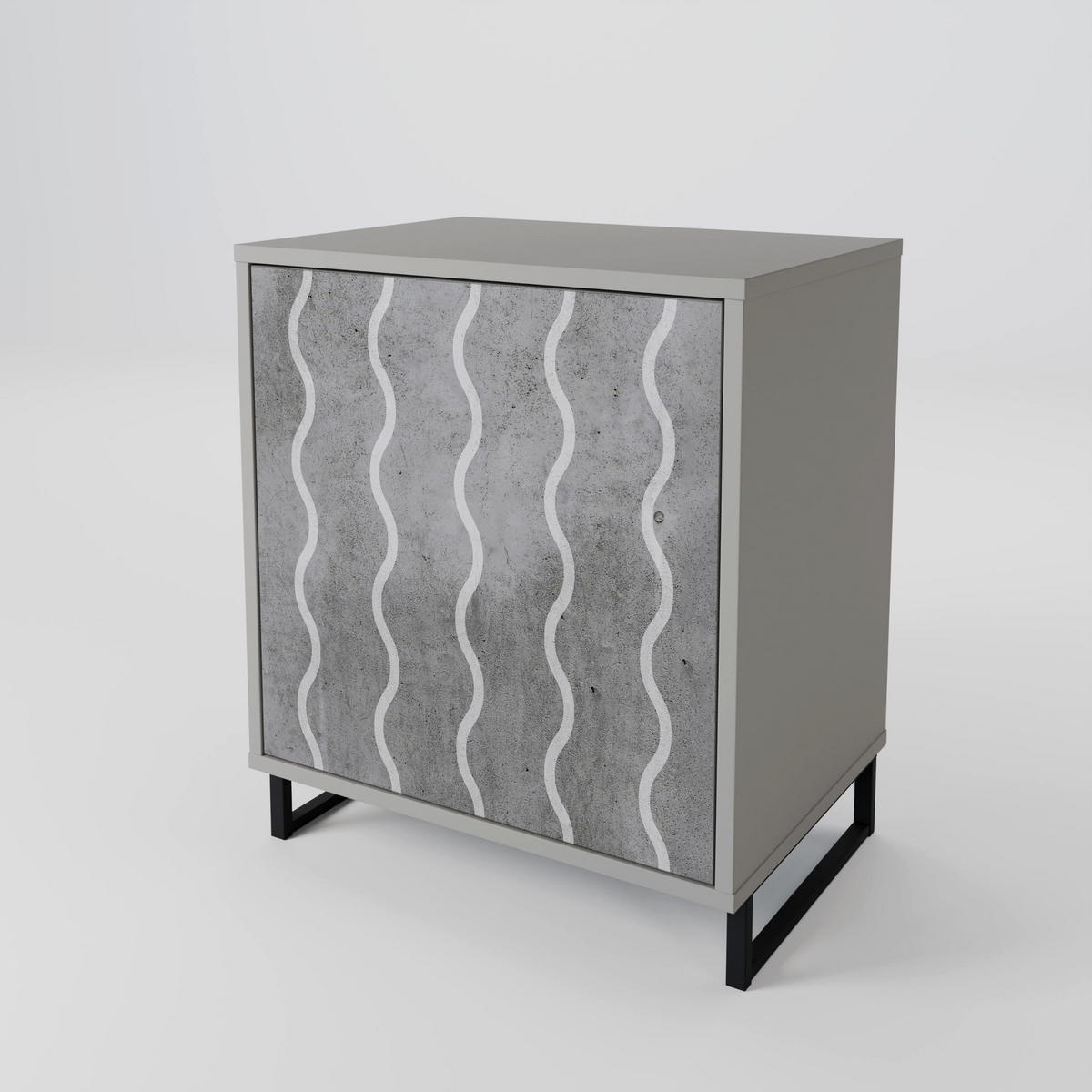SIDEBOARD WAVES OF CONCRETE, Grau, 57,5x42x70,5 cm, Schwarze Metall-Sternfüße - Multicolor/Schwarz, Holzwerkstoff/Metall (57.5/70.5/42cm) - SpaceRebels