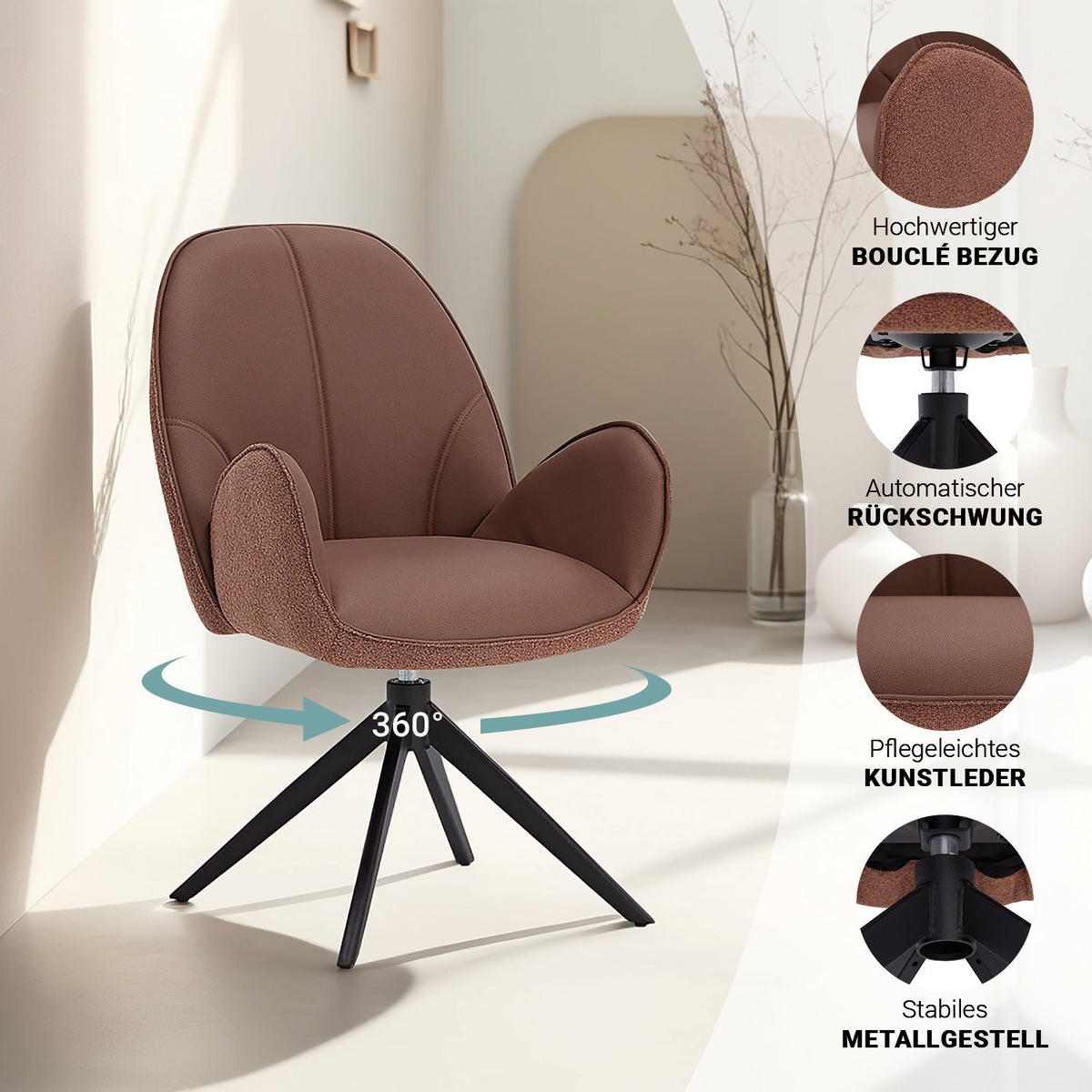 TISCHGRUPPE oval schwarz mit 4 Stühle Braun - Braun, Metall (95/90/200cm) - Homestyle4u