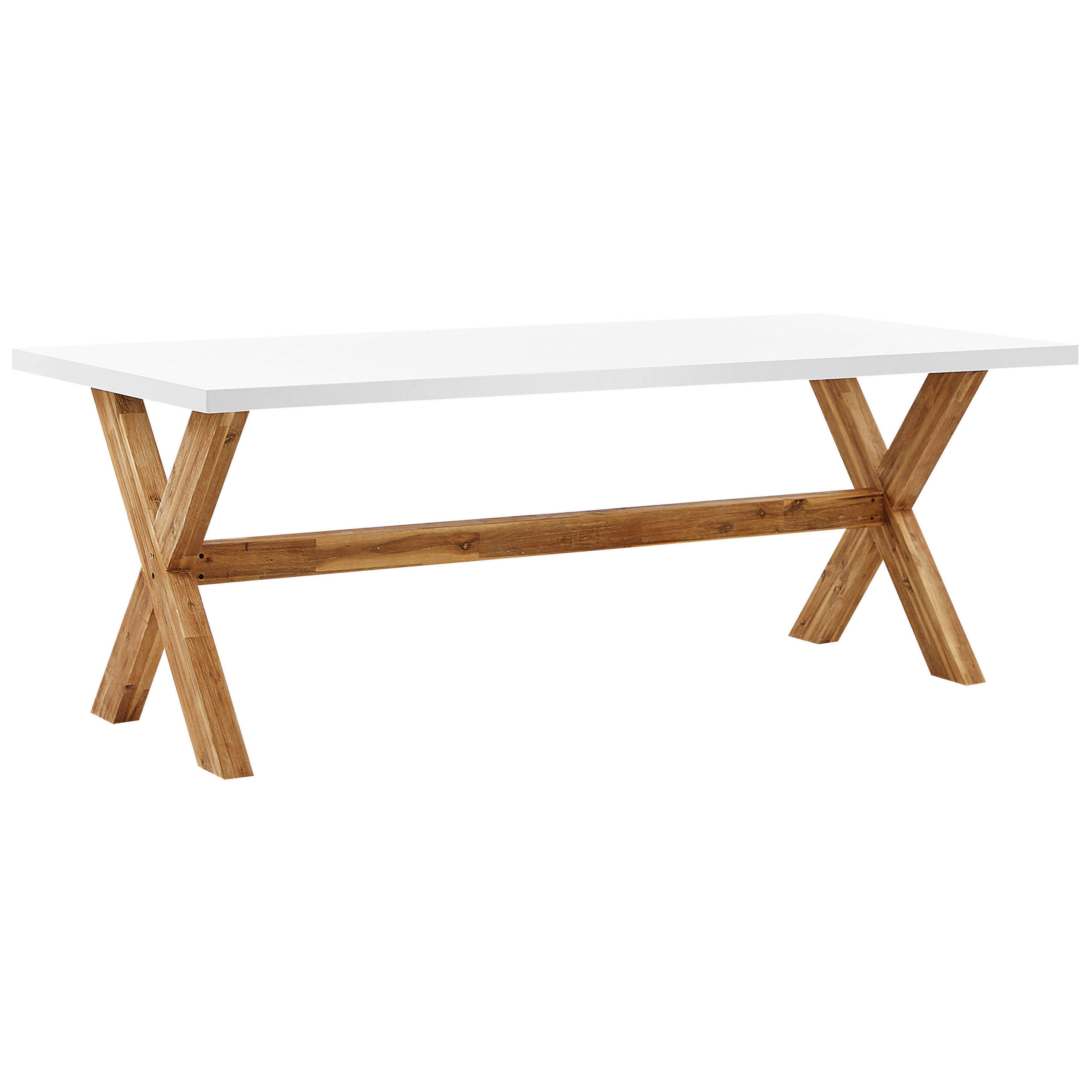 GARTENTISCH Faserzement weiß/heller Holzfarbton 200/100 cm Olbia - Hellbraun/Weiß, Stein (200/100/75cm) - Beliani