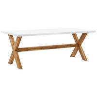 GARTENTISCH Faserzement weiß/heller Holzfarbton 200/100 cm Olbia - Hellbraun/Weiß, Stein (200/100/75cm) - Beliani