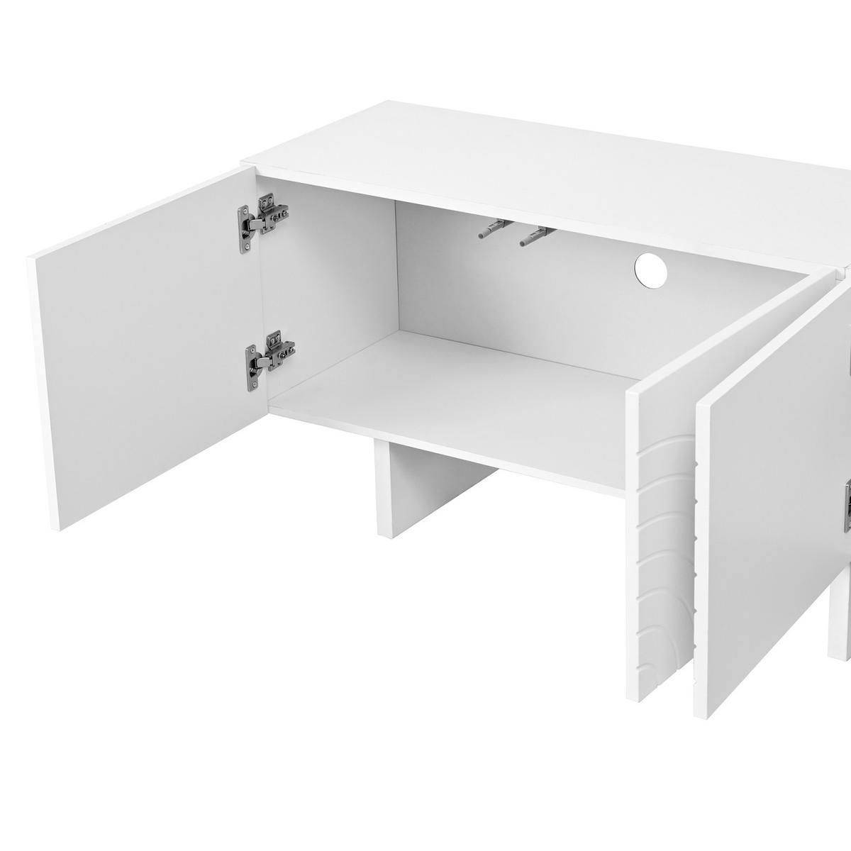 TV-LOWBOARD 170 x 35 x 50 cm, 4 Türen, geometrische Relieffront, Mittelfach, Weiß - Weiß, Holzwerkstoff (170/50/35cm)