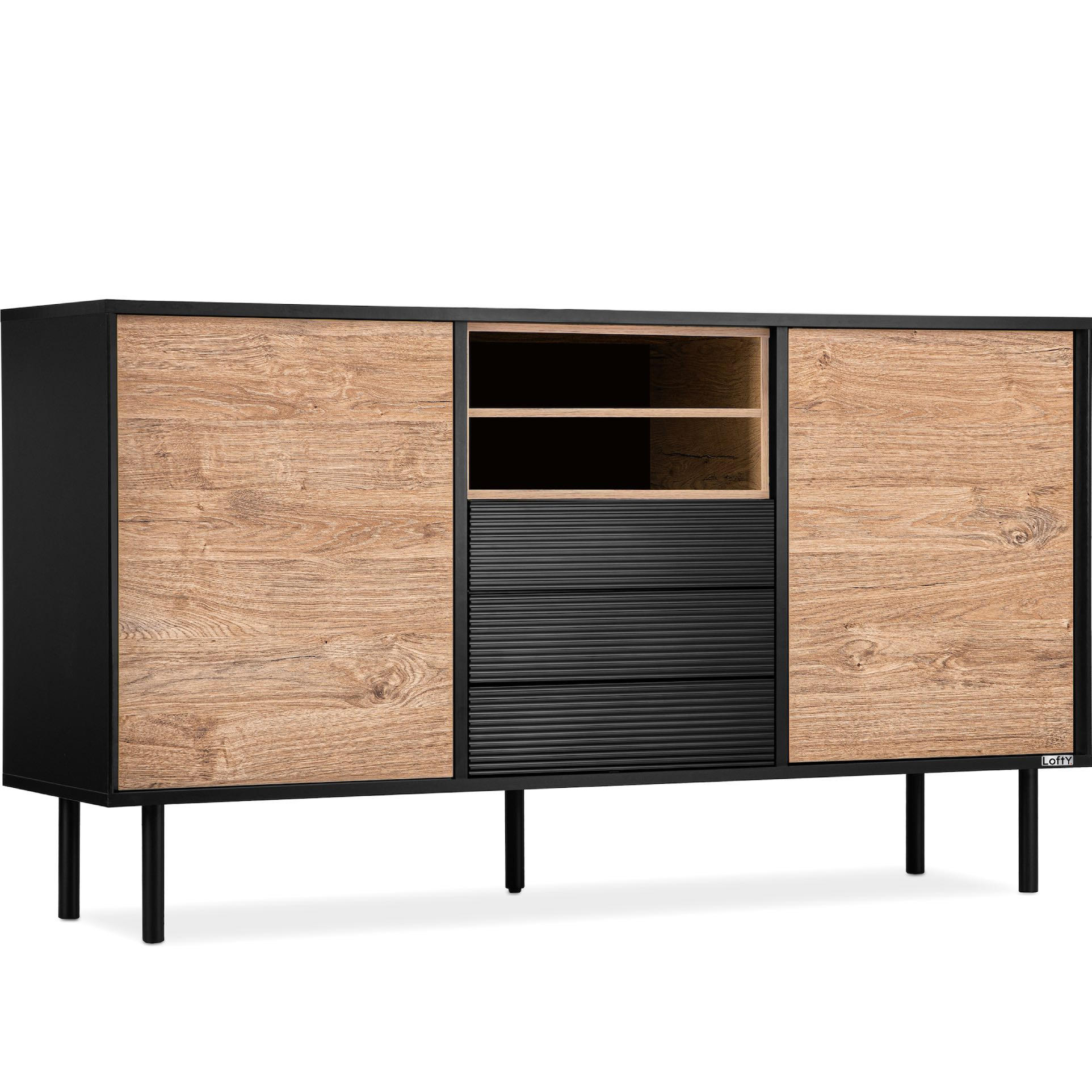 KOMMODE LOFTY TV/HiFi-Einlage, schwarz / Eiche natur - Eichefarben/Multicolor, Holzwerkstoff (151/84/41cm) - KONSIMO®
