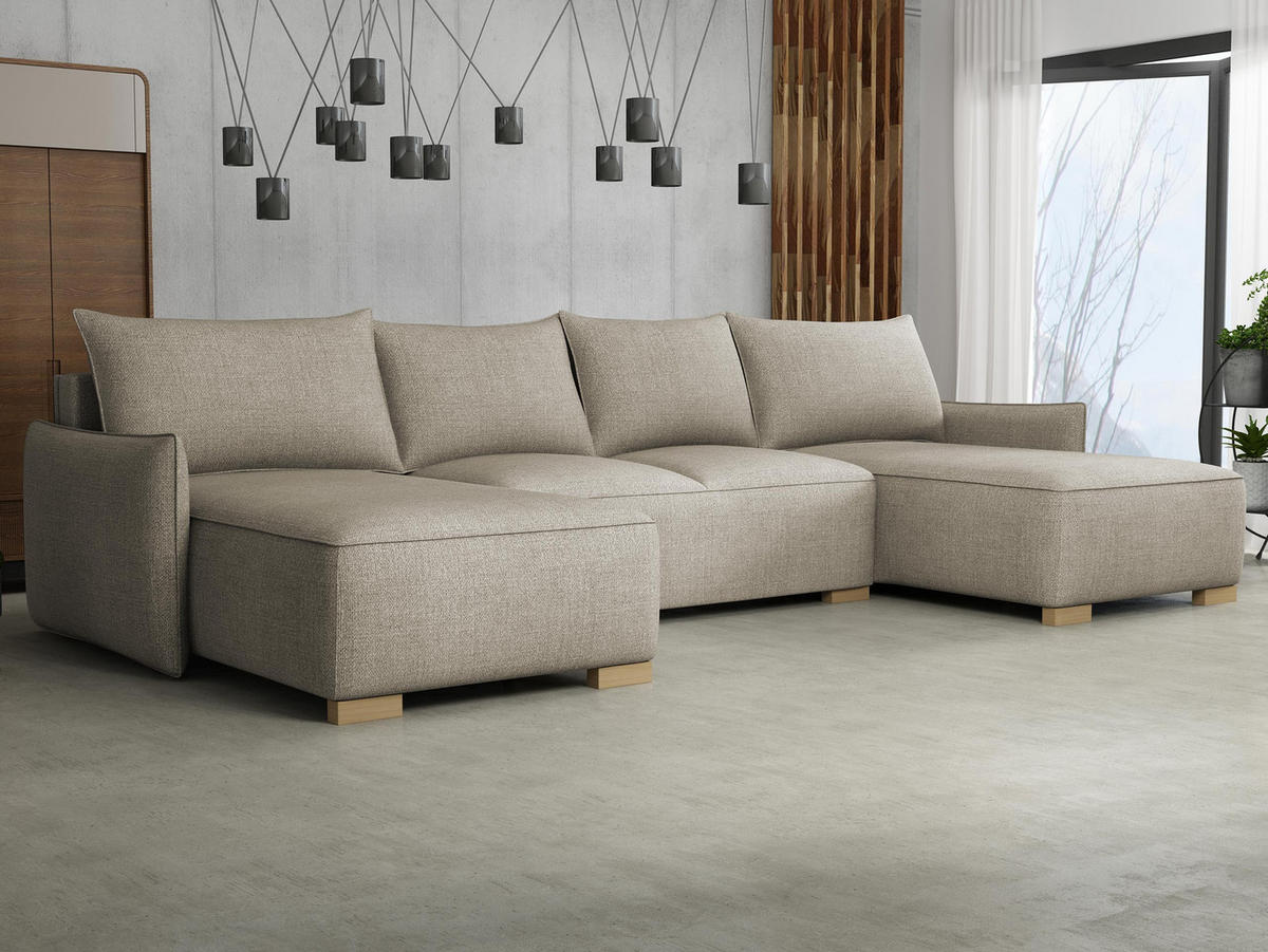 WOHNLANDSCHAFT Focus U - Naturfarben, Holz/Textil (328/87/155cm) - MIRJAN24