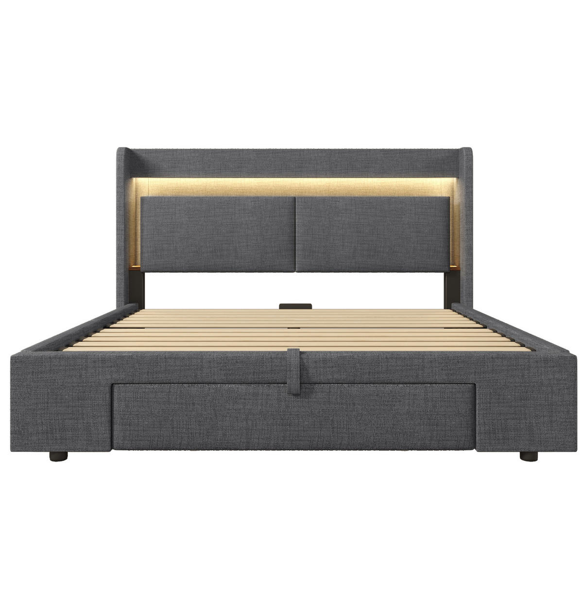 POLSTERBETT 140/200 cm Grau mit Stauraum, LED-Beleuchtung und USB- und Type-C-Anschlüssen - Grau, Textil (140/200cm) - Flora Grace