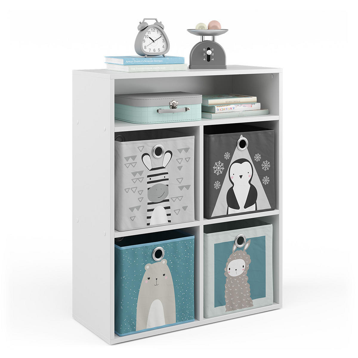 KINDERREGAL Weiß 72 x 90.2 cm mit 4 Faltboxen - Weiß, Holzwerkstoff (72/90.2/30.6cm) - Vicco