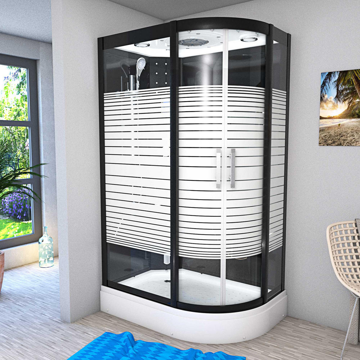 DAMPFDUSCHE Sauna Duschkabine D30-73M2R 80x120 cm - Schwarz, Glas/Kunststoff (80/120/215cm) - AcquaVapore by Sandra Jentho