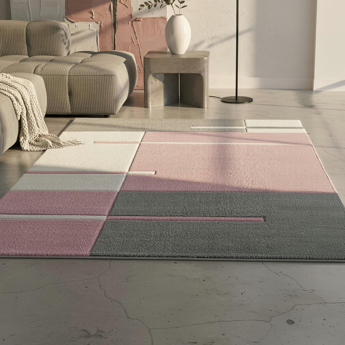 KURZFLORTEPPICH LATEMAR, kariert, Rosa, 160 x 230 cm - Rosa, Textil (230/160cm) - KADIMA DESIGN