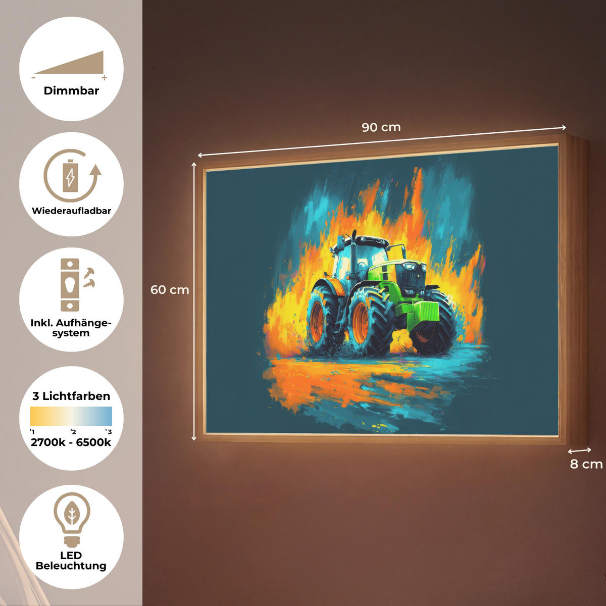 DOBÍJECÍ NOČNÍ LAMPIČKA Abstrakt - Traktor - Zelený 90x60 cm - tmavě modrá, kompozitní dřevo (8/90/60cm) - OnlyWow