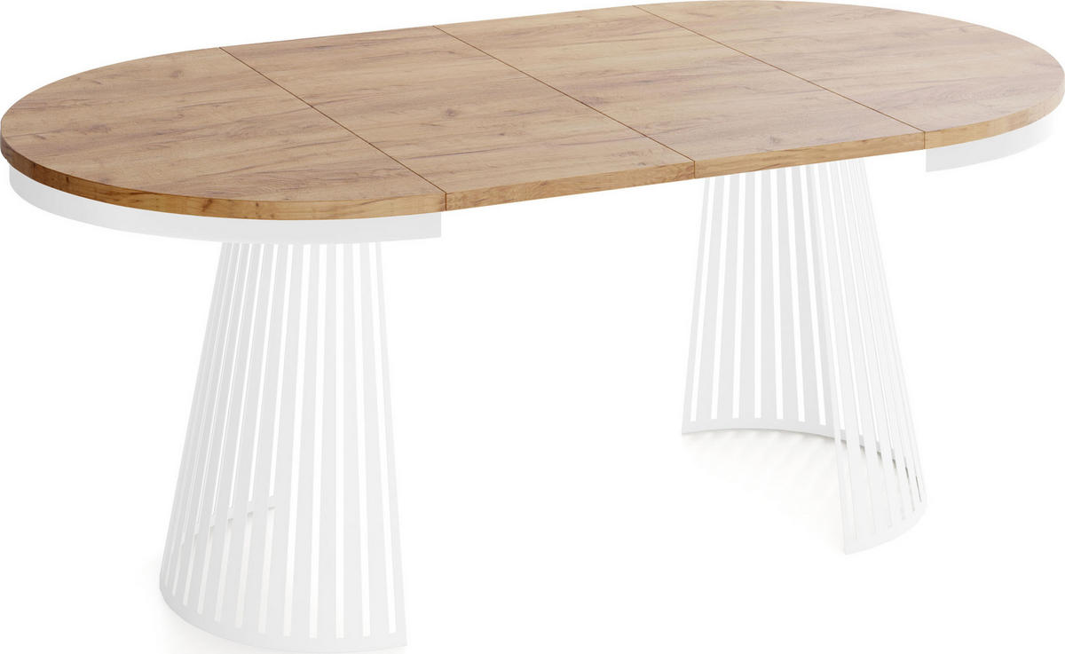 ESSTISCH Naro rund ausziehbar mit Weißem Lamellen-Metallgestell, Braun 100-180/100/76 cm - Eiche Wotan/Weiß, Holzwerkstoff/Metall (100/100/76cm) - WFL GROUP