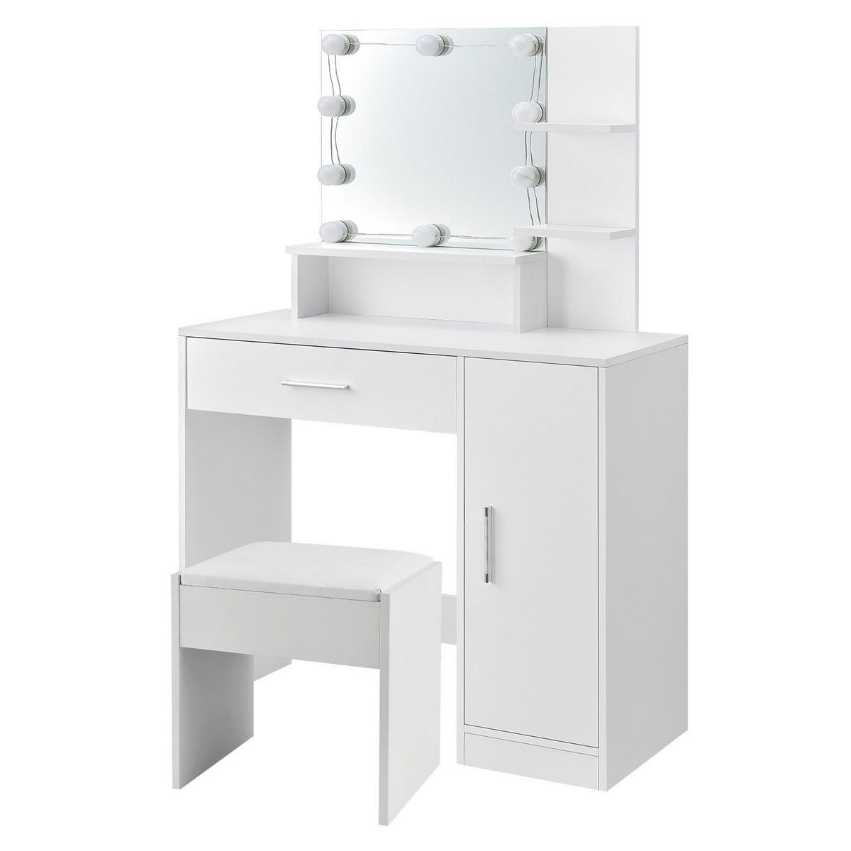 SCHMINKTISCH Zoey mit Schrank und Hocker Melly - Weiß, Holz (38/137/90cm) - Juskys