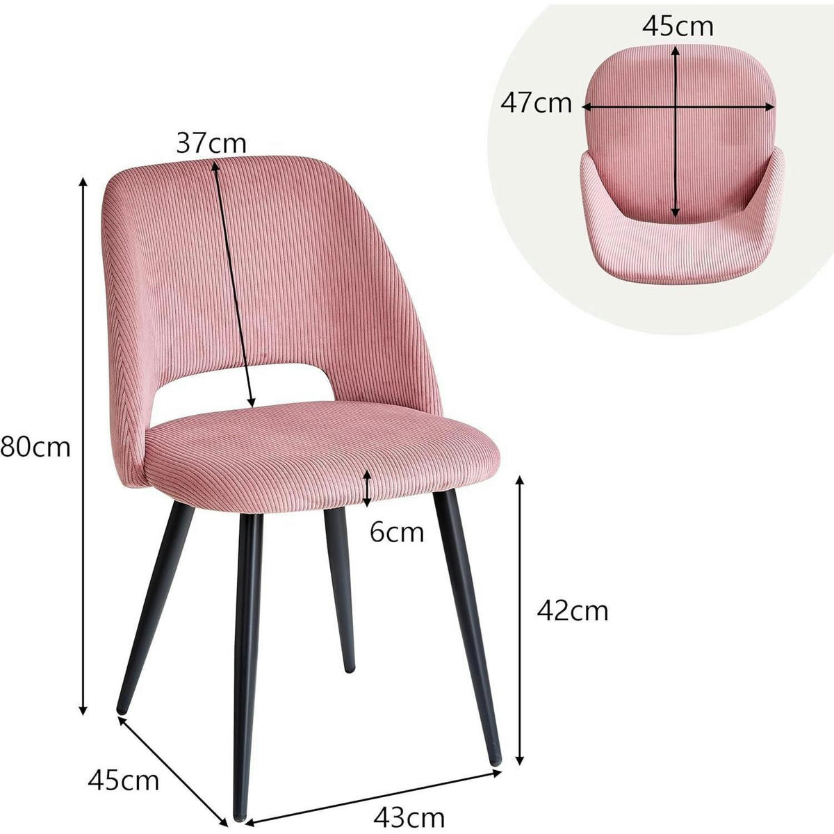 ESSZIMMERSTUHL 6er-Set Cord Rosa - Rosa, Textil (43/80/45cm)