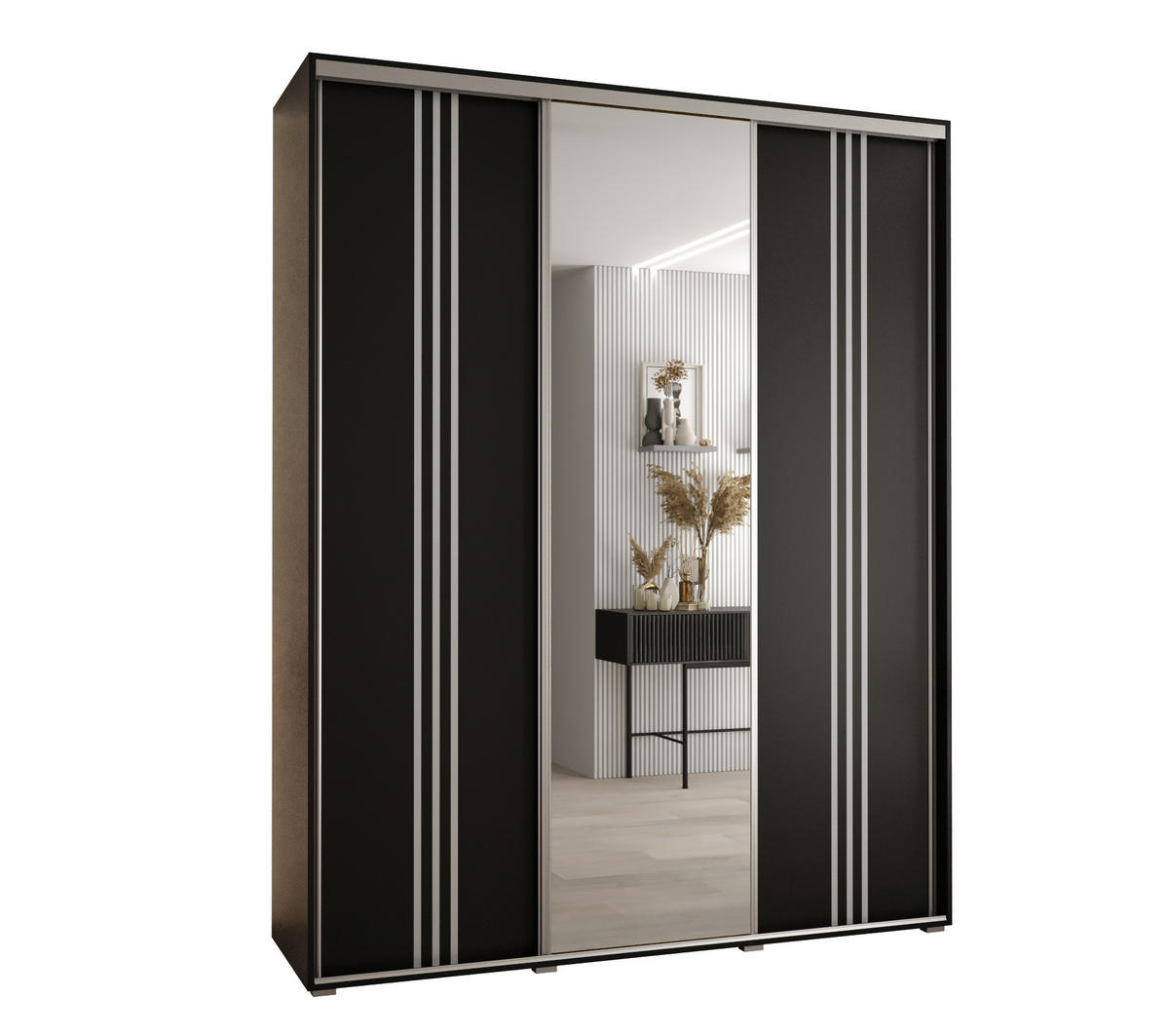 SCHWEBETÜRENSCHRANK 235,2/200/45 3-türig - Silberfarben/Schwarz, Holz/Metall (200/235/45cm) - Abiks Möbel
