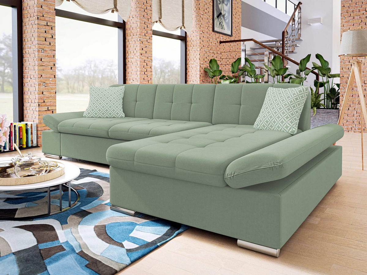 ECKSOFA Malwi, Seite: Rechts - Hellgrün, Holz/Textil (278/161cm) - MIRJAN24