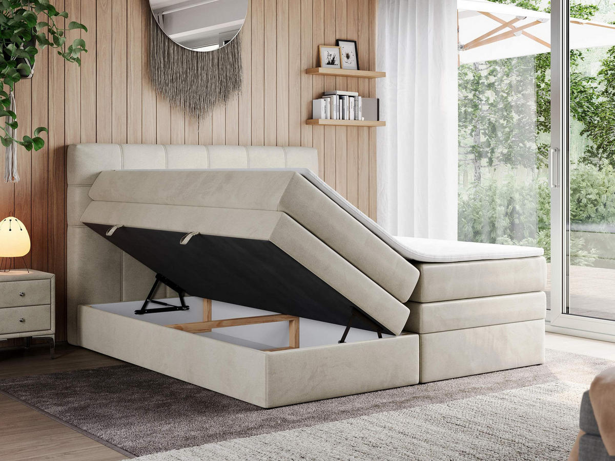 BOXSPRINGBETT ERNI KING 180/200 Beige Velvet - H4 - Beige, Holz/Textil (180/200cm) - MKS
