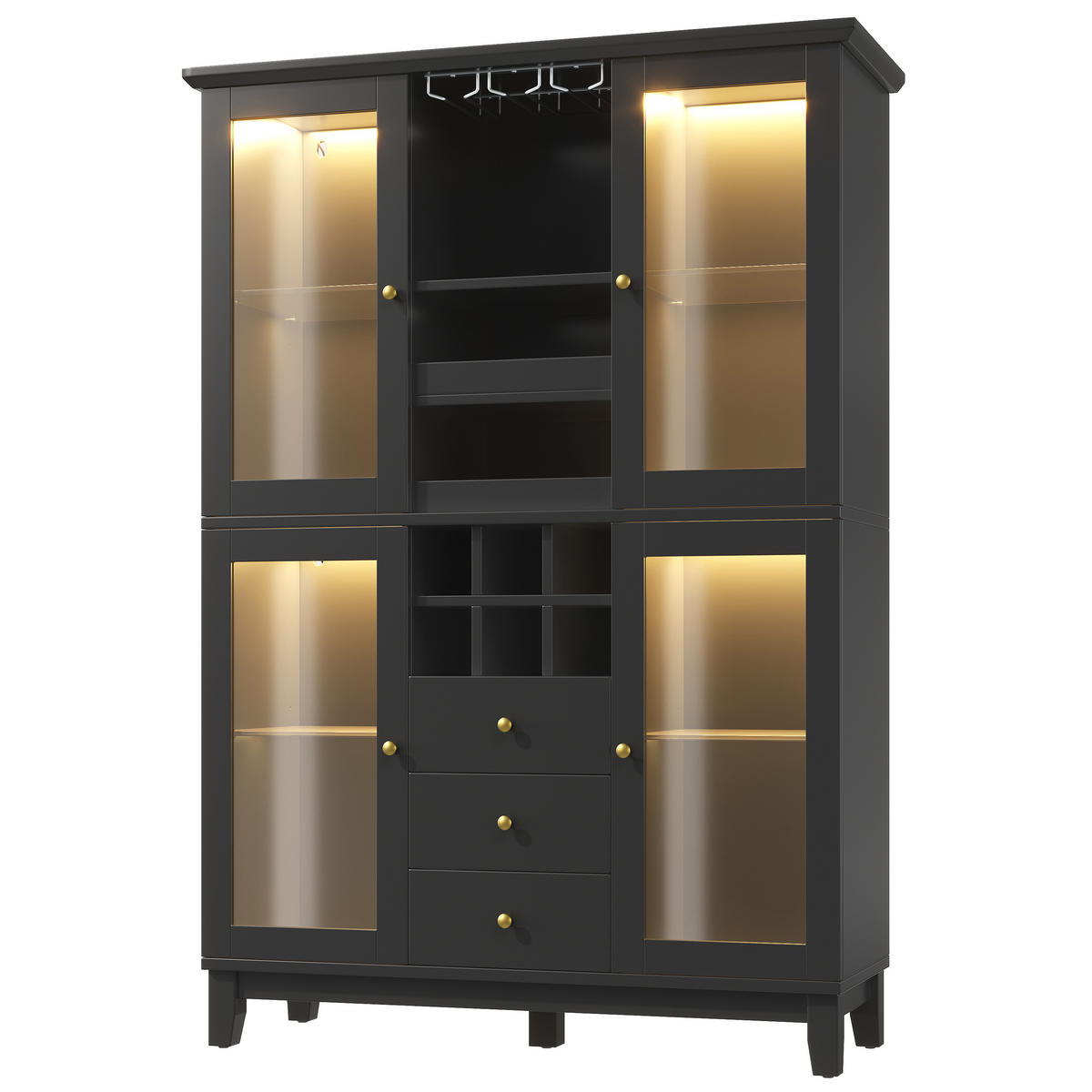 BUFFET Weinschrank mit LED-Steuerung, Glasböden & Kippsicherung Groß Holzwerkstoff - Schwarz, Glas/Holzwerkstoff (120/180.5/40cm) - EVRYAE