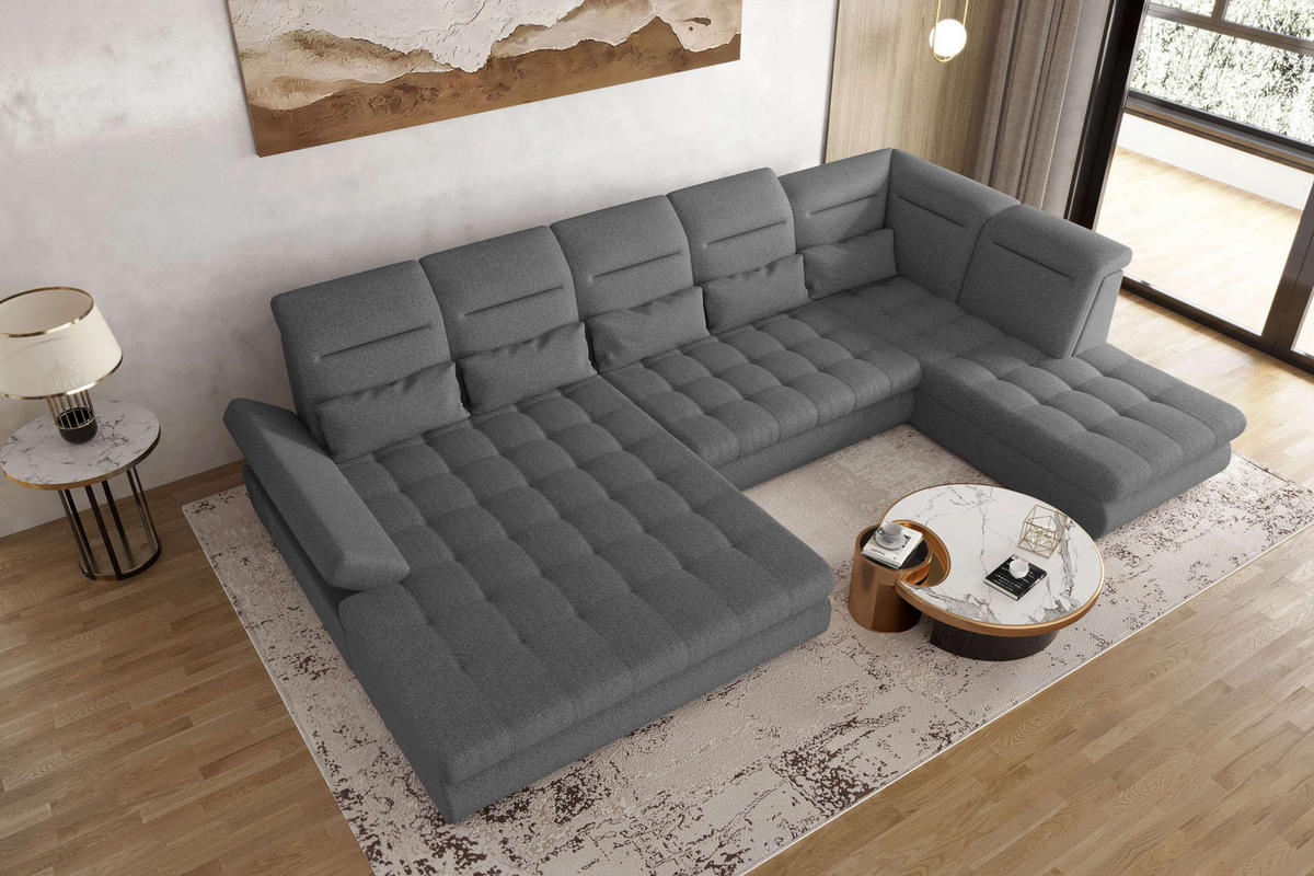 WOHNLANDSCHAFT Toscana Strukturstoff inkl. Schlaffunktion - Anthrazit, Textil (208/87/358cm) - 99rooms
