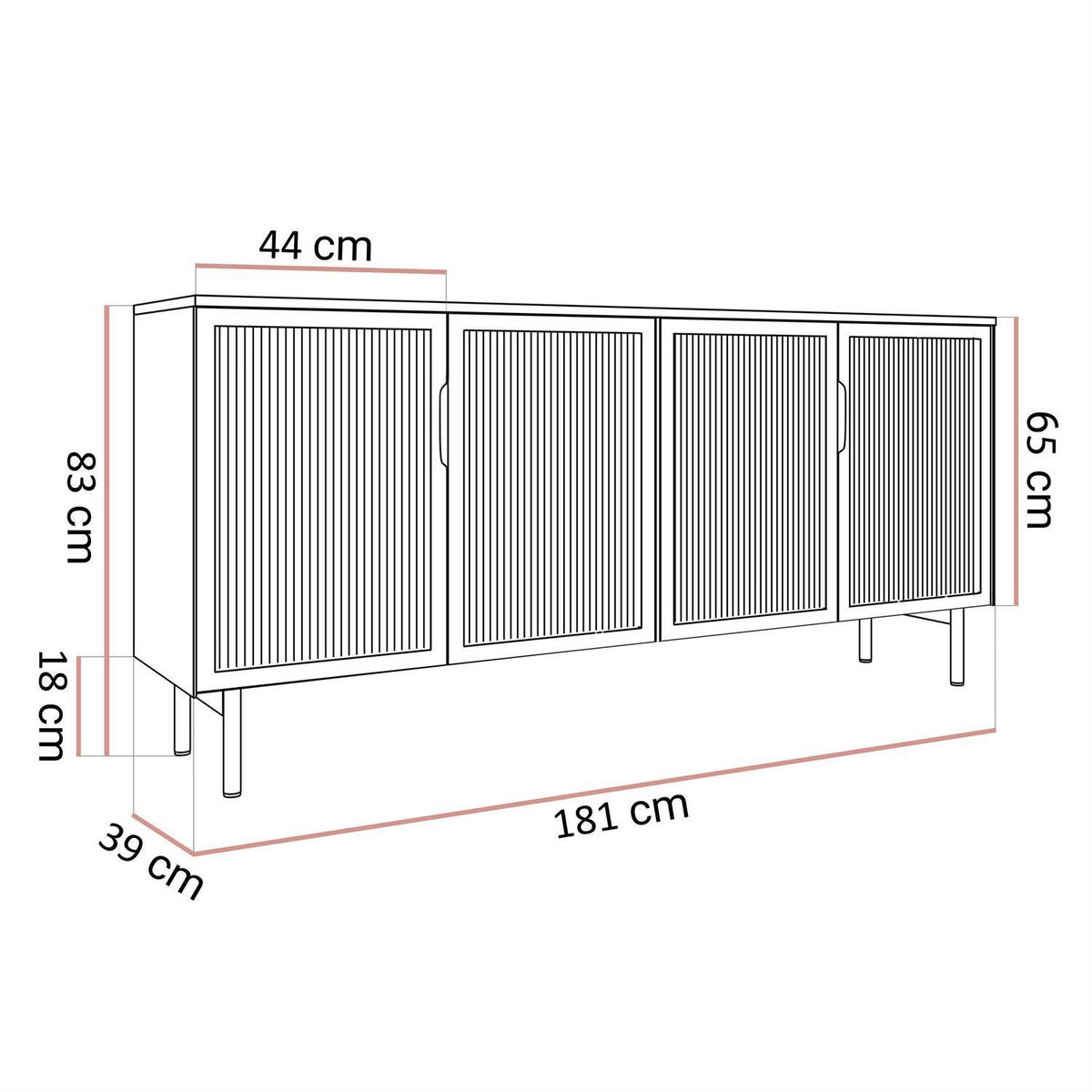 SIDEBOARD LINEA LOFT mit Glasfronten und LED-Beleuchtung Eiche + Schwarz - Eichefarben, Holzwerkstoff (181/83/39cm) - Lookway
