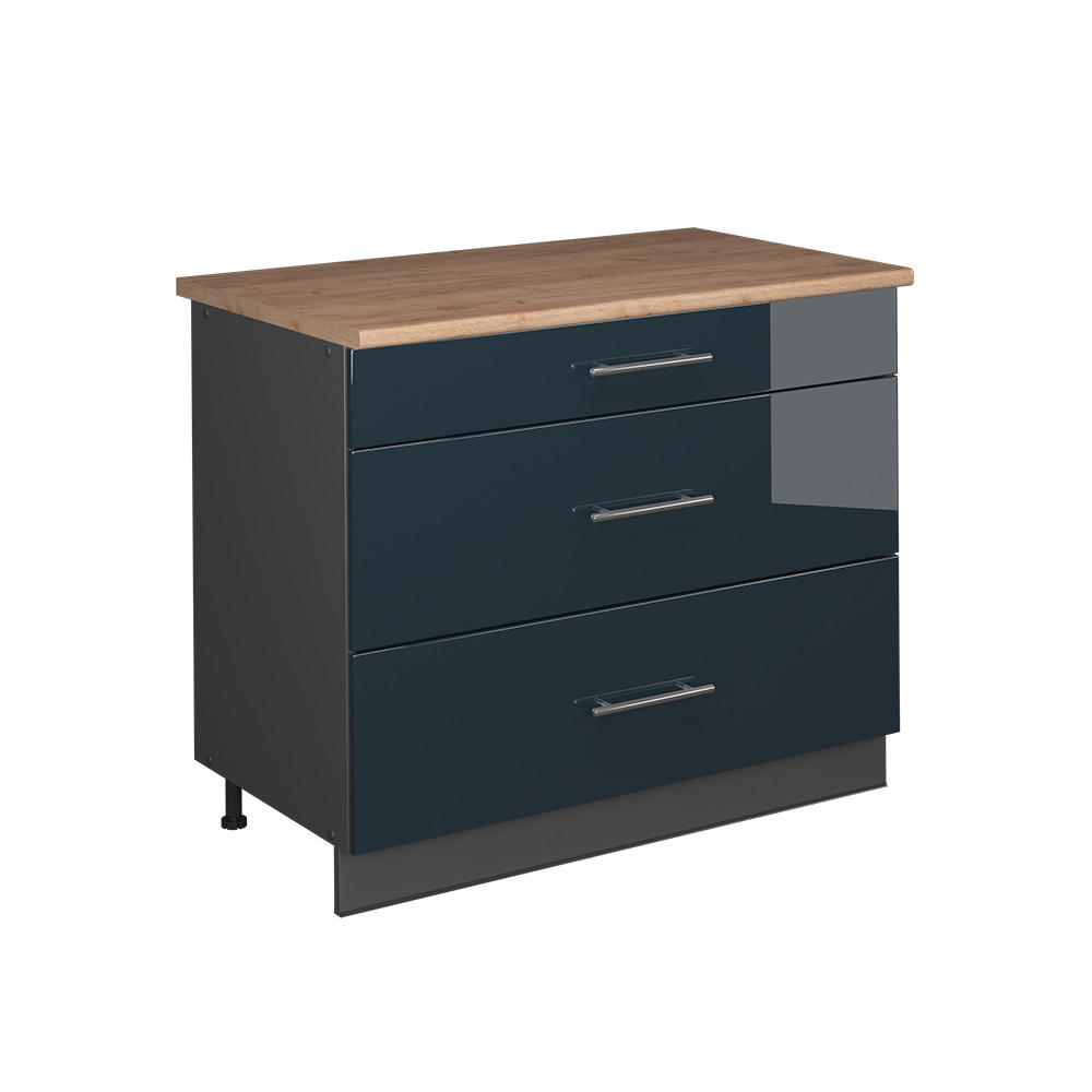 KÖKSUNDERSKÅP Fame-Line, Mörkblå högblank/antracit, 100 cm, AP Oak Mörkblå, Antracit 82/100/60 cm