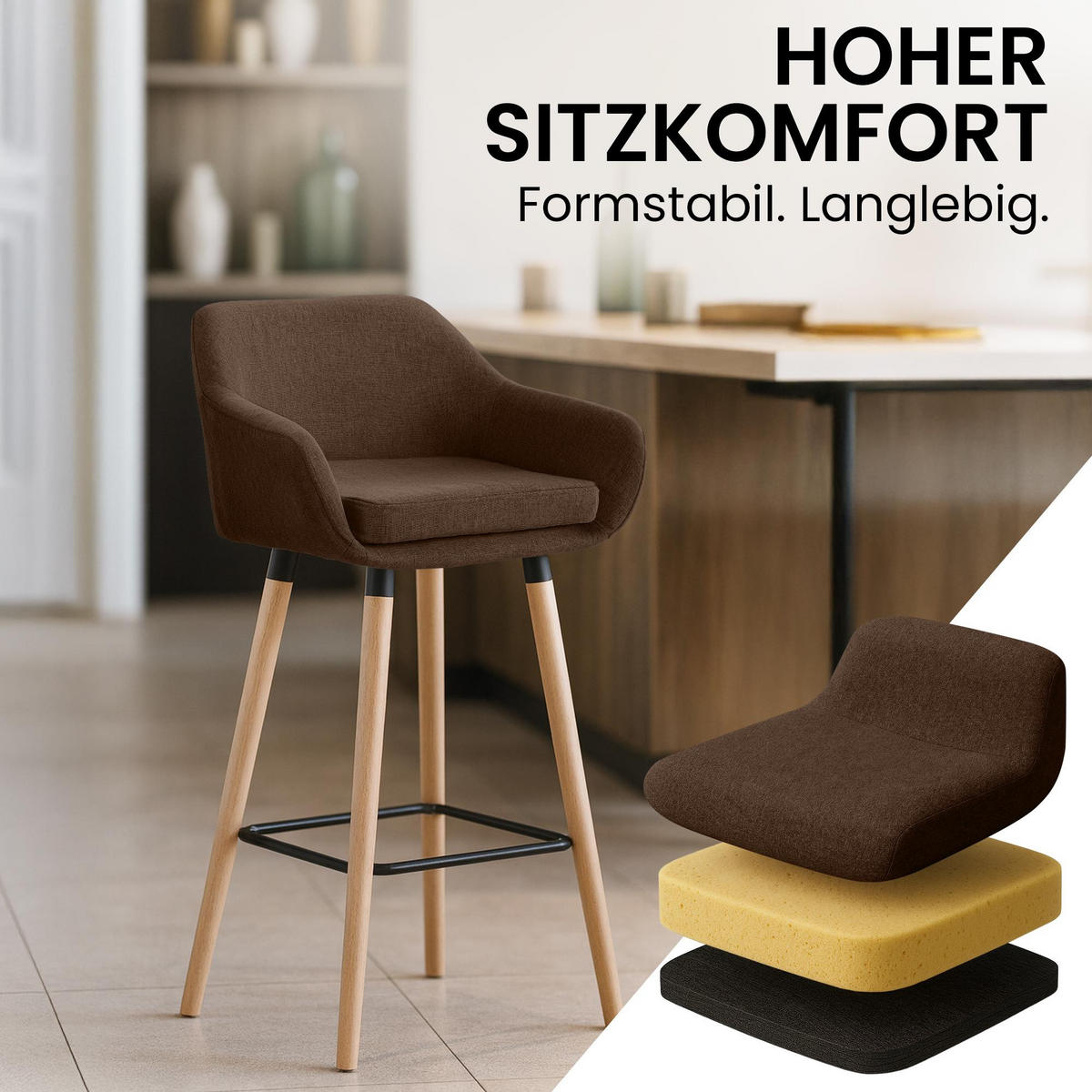 BARHOCKER Stoff Braun - Eukalyptusholzfarben/Braun, Holz/Textil (55/99/46cm) - CLP