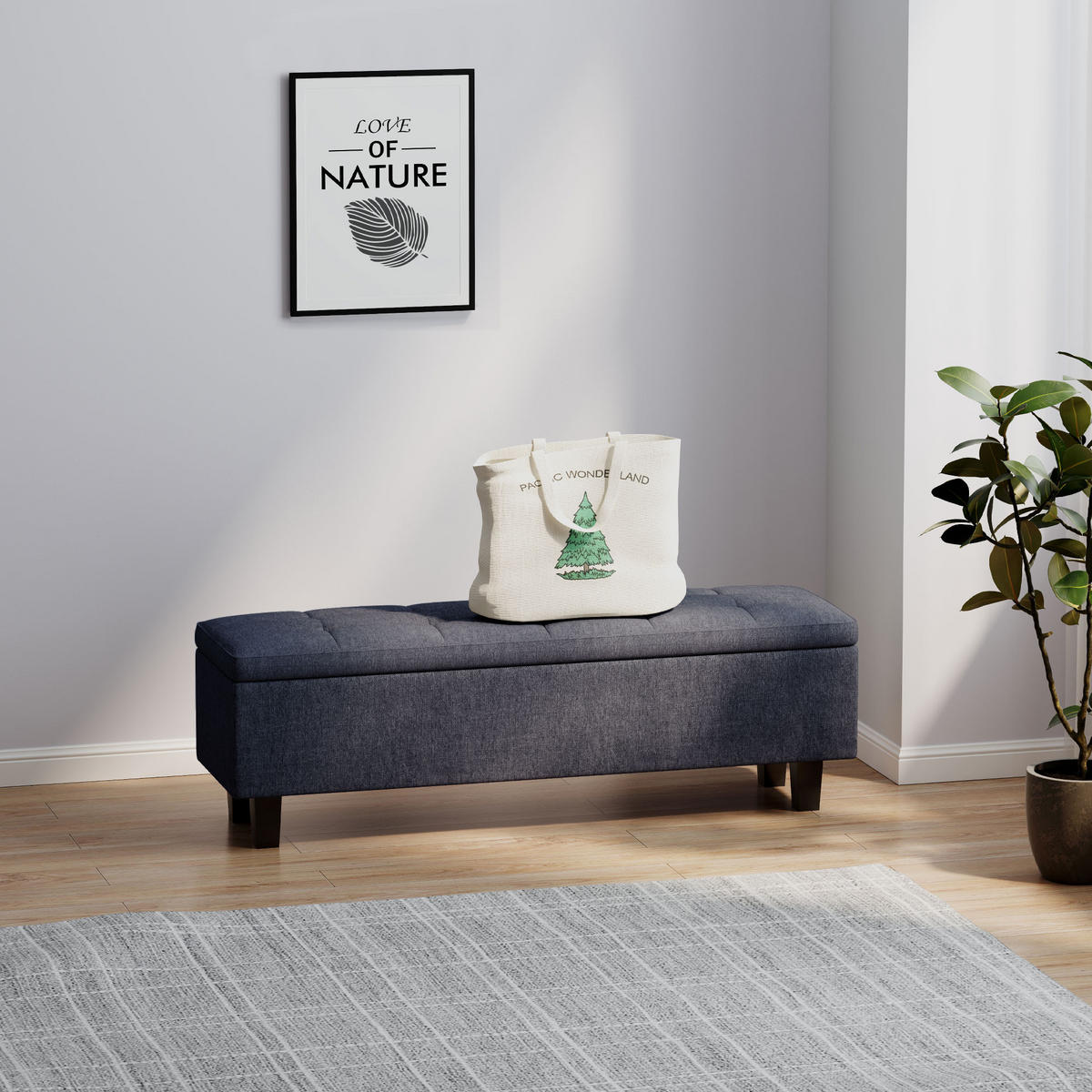 TRUHENBANK mit Stauraum, Polsterbank mit Leinenoptik, Holzbeine, Dunkelgrau - Dunkelgrau, Textil (40/45/138cm) - HOMCOM