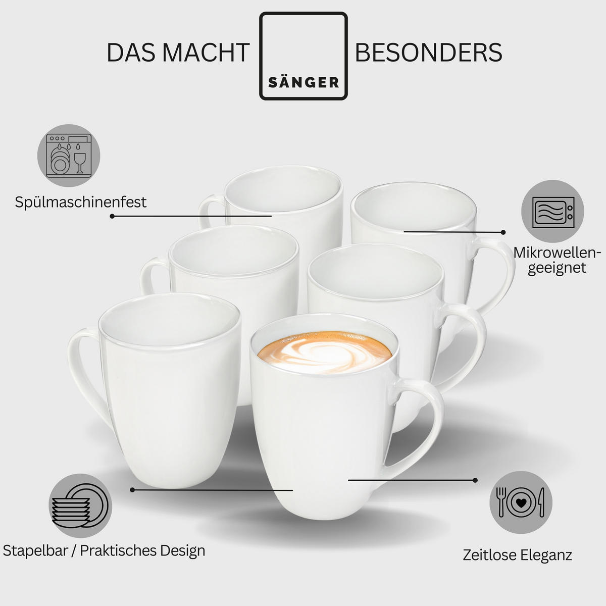 KAFFEEBECHER SET NEW PORT - 6 teilig aus Porzellan - Weiß, Keramik (0.35L) - Sänger