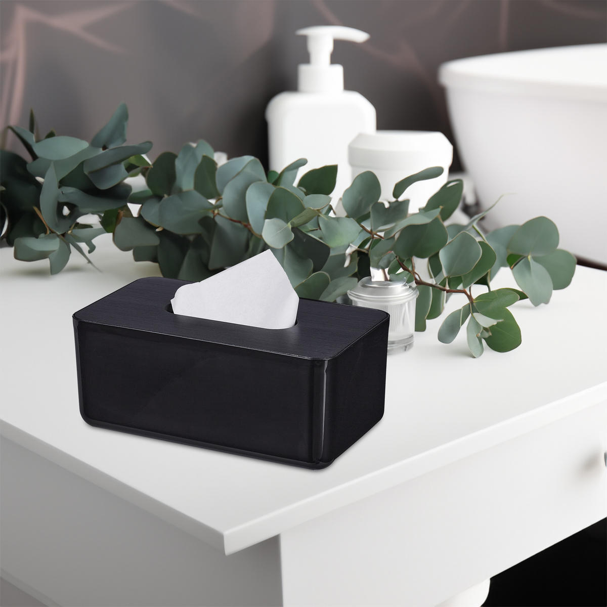 DRŽIAK na vaty - čierna, drevo/plast (13/23/10cm) - Relaxdays