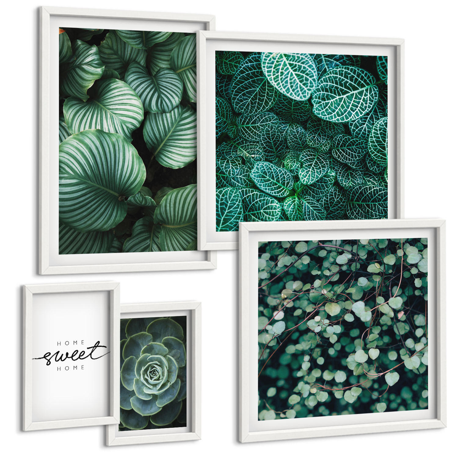 BILDER SET 5er Set - 50x50 cm & 20x30 cm & 40x60 cm Weißer Rahmen - Wellen, Sand, Wasser, Steine, Strand - Weiß, Kunststoff (40/60cm) - TULUP