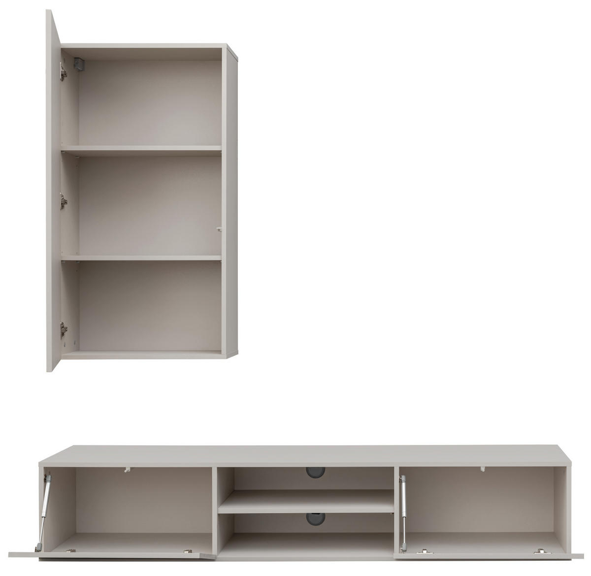 WOHNWAND Kaschmir, schwarz 180 cm, Schrankwand mit Streifendruck, Push-to-Open - Kaschmir/Schwarz, Holzwerkstoff/Kunststoff (180/180/45cm) - Furn.Design