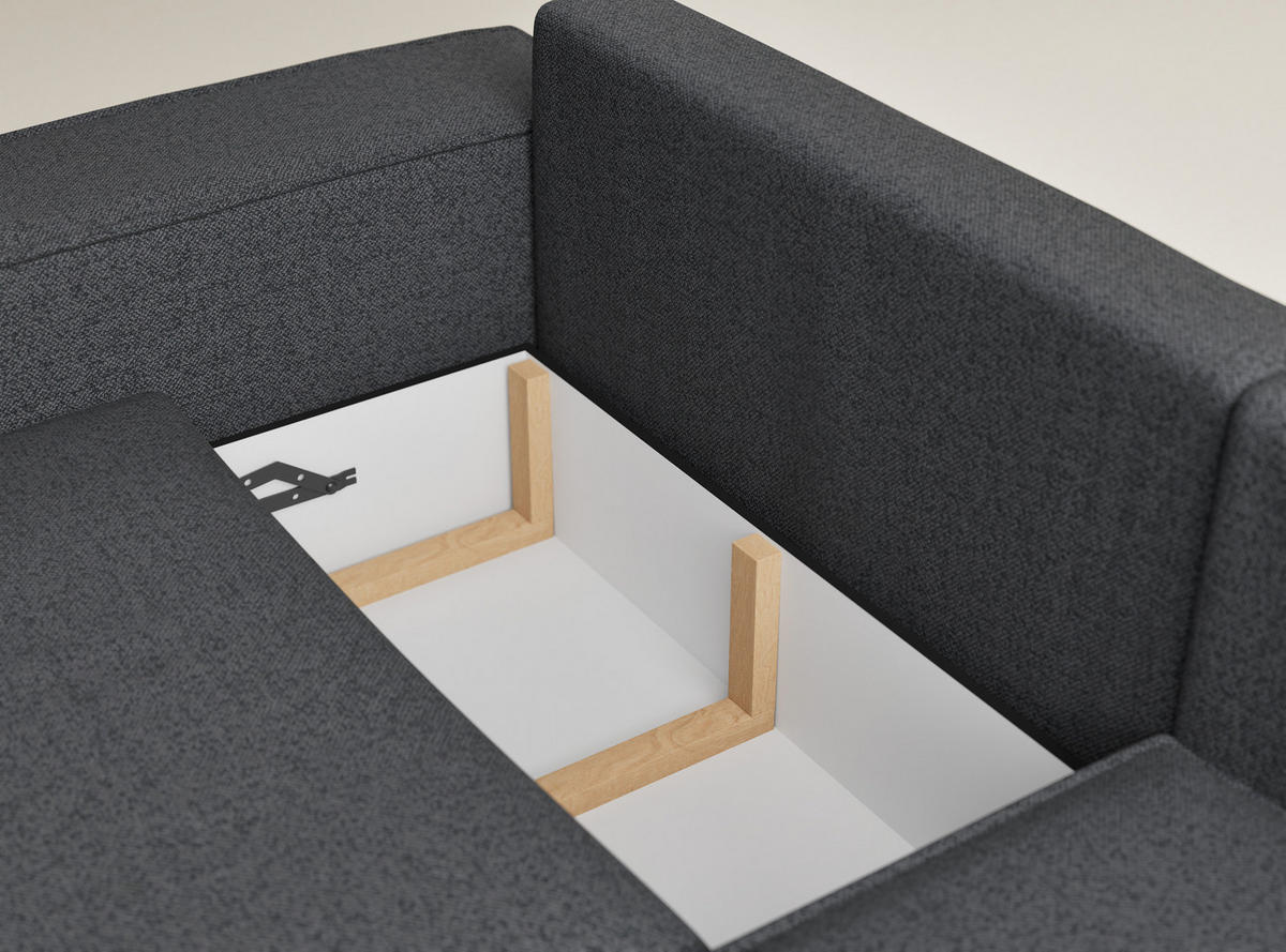 ECKSOFA MIT SCHLAFFUNKTION Tonga Anthrazit Webstoff - Anthrazit/Schwarz, Holz/Holzwerkstoff (255/105cm) - Maison de Reve