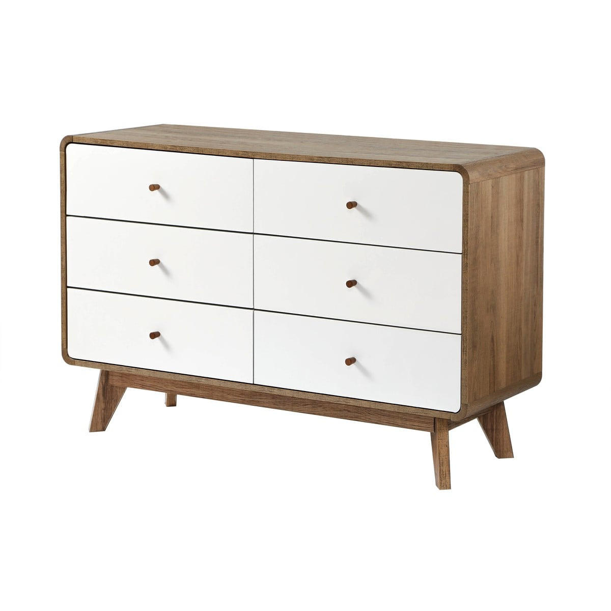 KOMMODE 6 schubladen holzdekor und weß albura 39/75,5/120 cm - Nussbaumfarben, Holzwerkstoff (120/75.5/46.5cm) - Calicosy