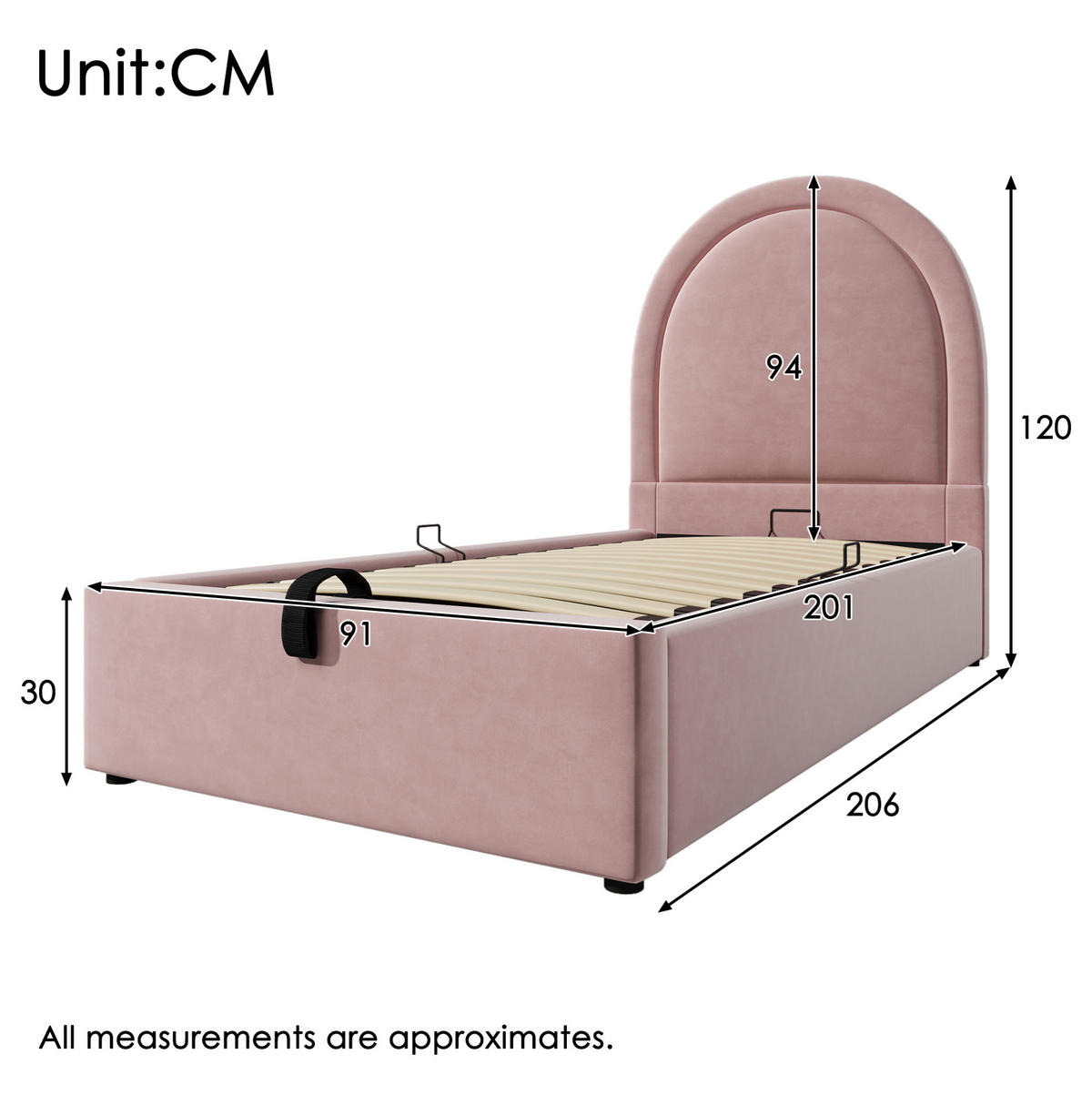 POLSTERBETT 90/200 cm Rosa aus Samt mit Bettkasten - Rosa, Textil (90/200cm) - OKMYHOME