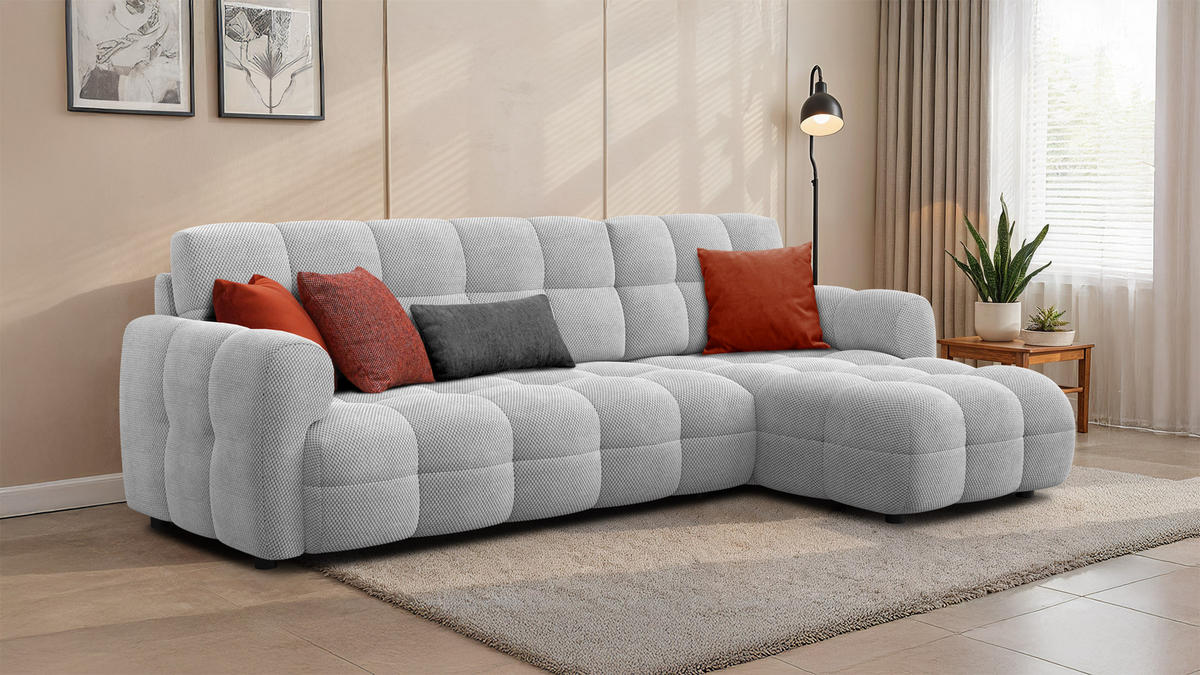 ECKSOFA MELLOW 4-Sitzer, hellgrau - Hellgrau/Schwarz, Holz/Textil (262/156cm) - Courtois Laville