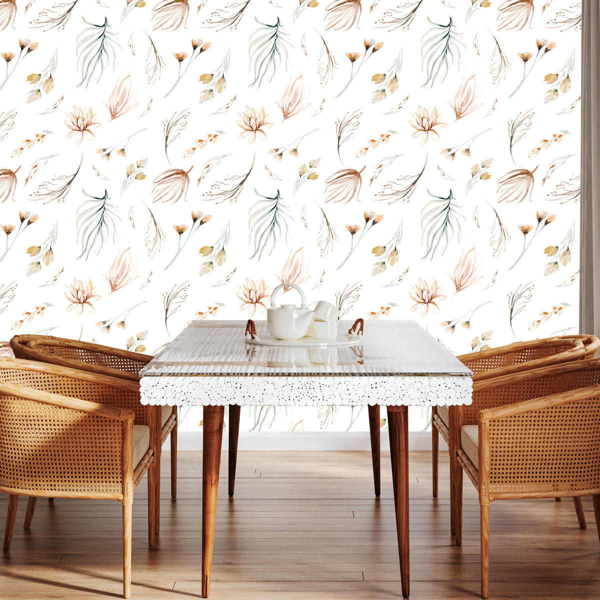 VLIESTAPETE Aquarell-Wildblumen – Beige, Weiß – 50x1000 cm - Beige/Weiß, Papier (50/1000cm) - Muralo