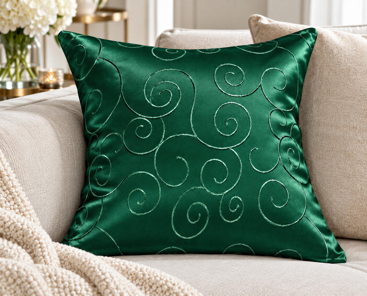 KISSENBEZUG 60/60 cm Dunkelgrün Damast Circle - Dunkelgrün, Textil (60/60cm) - TiborTex