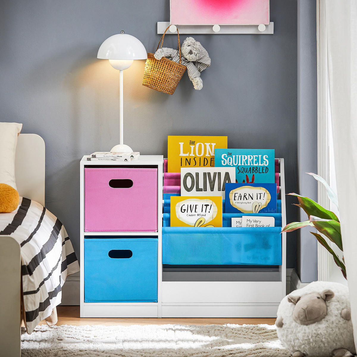 KINDERREGAL mit Boxen Weiß - Blau/Weiß, Holzwerkstoff (80/61/30cm) - SoBuy